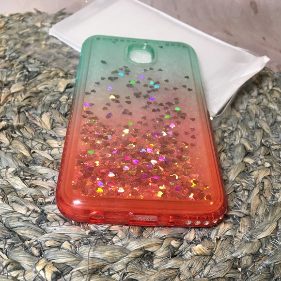 2pc Samsung Galaxy J7 2018/J7 Star/J7 Top Quicksand Glitter Case W/ Glass Screen - Picture 5 of 11